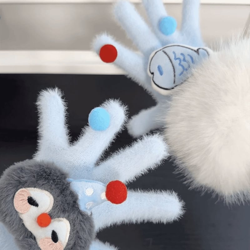 Sievietēm ziemas pirkstu cimdi no auduma ar izšuvumiem, saglabā siltumu