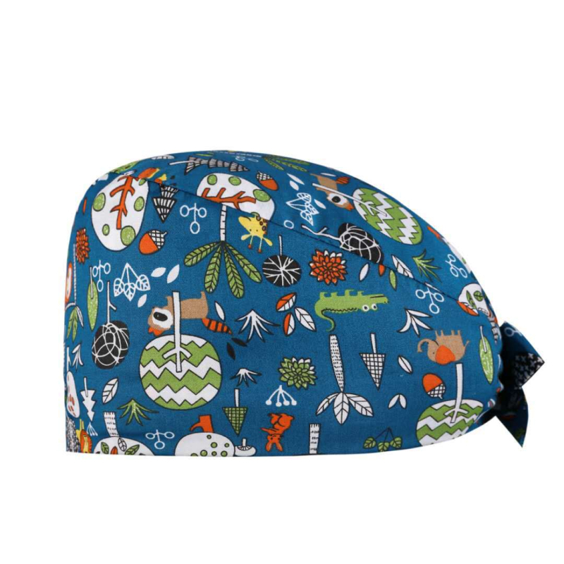 Πλεκτή χειρουργική κάλυψη κεφαλής, βαμβακερή, εκτύπωση μοτίβου, ύφανση Twill, κορυφή με κυρτό σχήμα