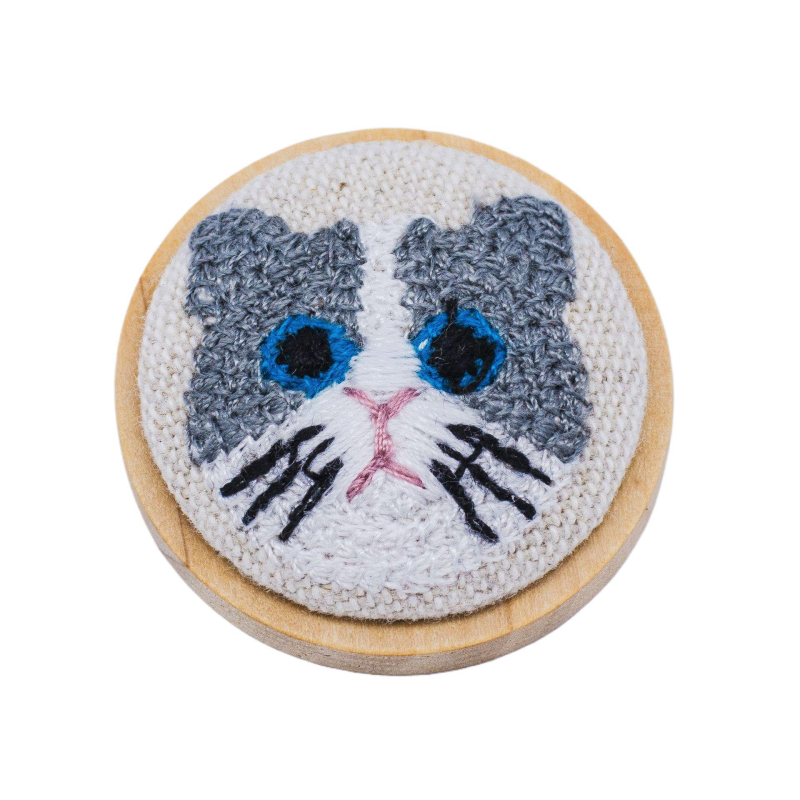 Broš s 3D izvezom mačke na tkanini, okruglog oblika, životinjski motiv, podrijetlo Chongqing