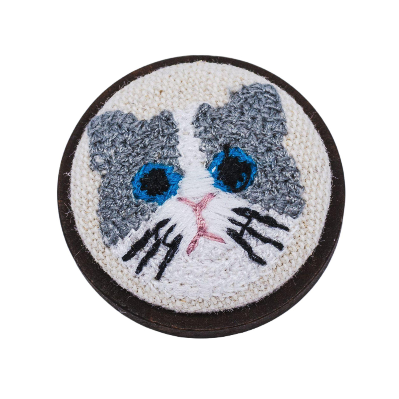 Broš s 3D izvezom mačke na tkanini, okruglog oblika, životinjski motiv, podrijetlo Chongqing