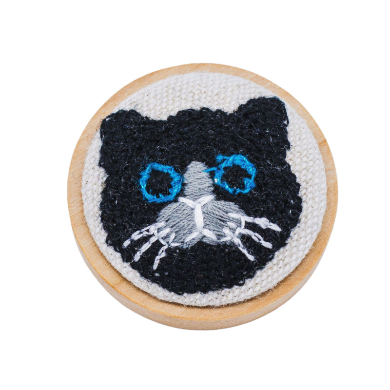 Broš s 3D izvezom mačke na tkanini, okruglog oblika, životinjski motiv, podrijetlo Chongqing