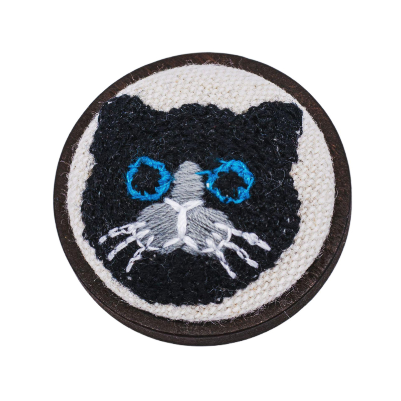 Broš s 3D izvezom mačke na tkanini, okruglog oblika, životinjski motiv, podrijetlo Chongqing