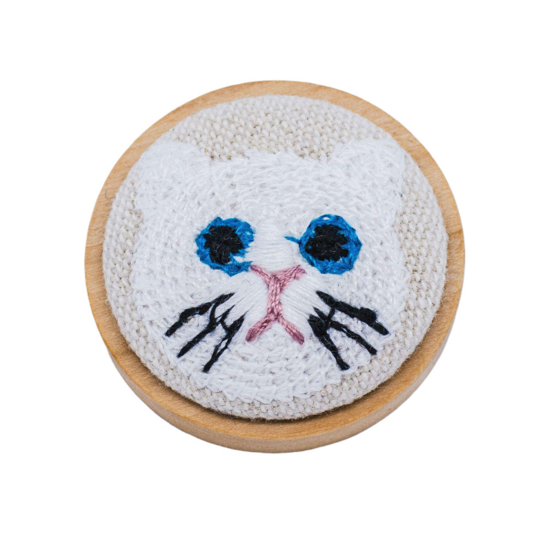 Broš s 3D izvezom mačke na tkanini, okruglog oblika, životinjski motiv, podrijetlo Chongqing