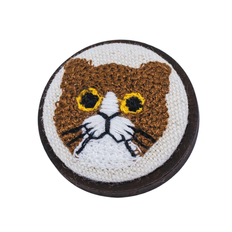 Broš s 3D izvezom mačke na tkanini, okruglog oblika, životinjski motiv, podrijetlo Chongqing