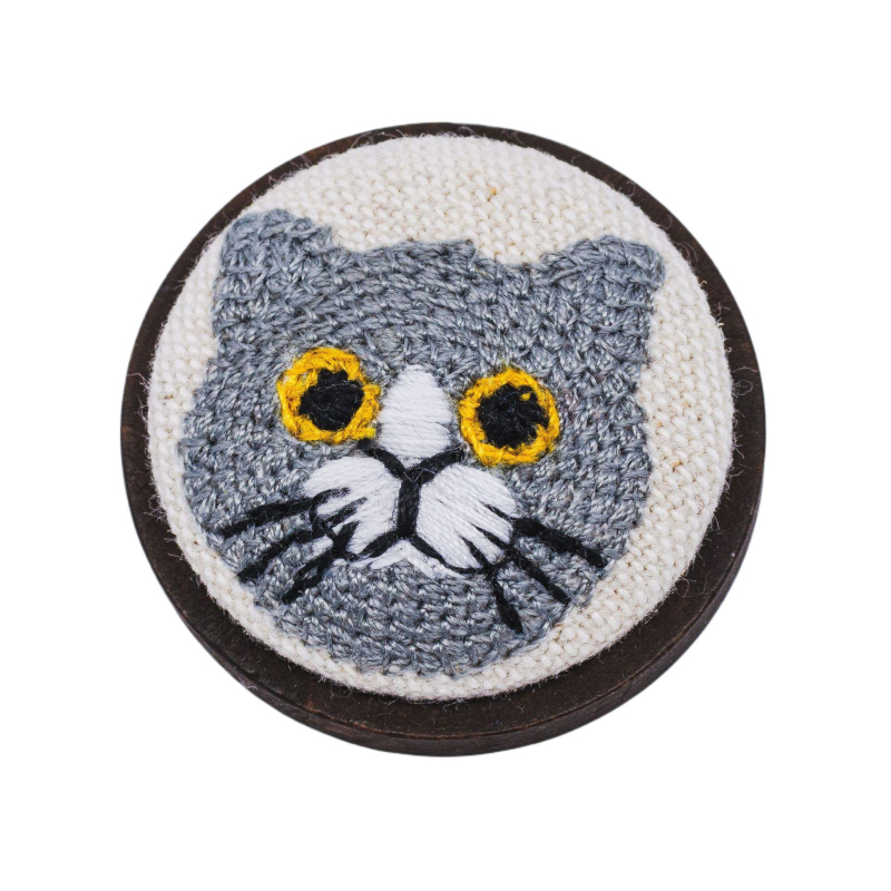 Broš s 3D izvezom mačke na tkanini, okruglog oblika, životinjski motiv, podrijetlo Chongqing