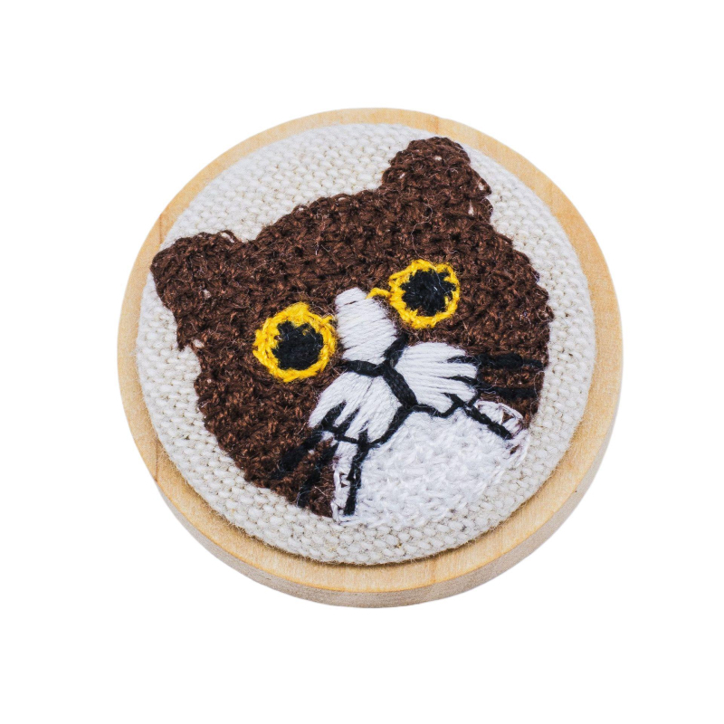 Broš s 3D izvezom mačke na tkanini, okruglog oblika, životinjski motiv, podrijetlo Chongqing