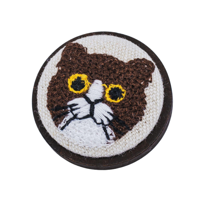 Broš s 3D izvezom mačke na tkanini, okruglog oblika, životinjski motiv, podrijetlo Chongqing