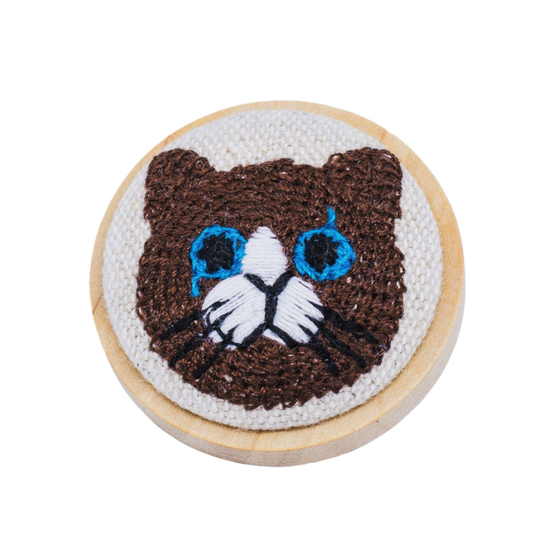 Broš s 3D izvezom mačke na tkanini, okruglog oblika, životinjski motiv, podrijetlo Chongqing