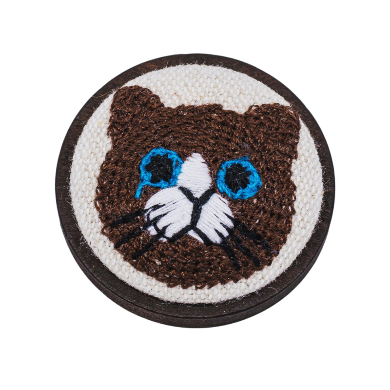 Broš s 3D izvezom mačke na tkanini, okruglog oblika, životinjski motiv, podrijetlo Chongqing