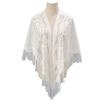 Čipkasti trokutasti šal s resicama, vintage etno stil, jednostavno tkanje, čipkasta tkanina od poliestera, tisak i jacquard obrada, ljetni dodatak