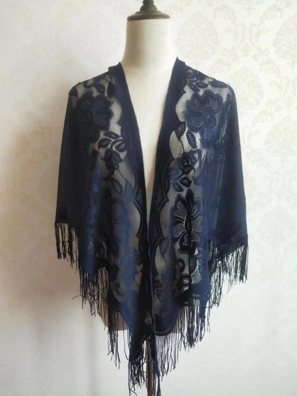 Čipkasti trokutasti šal s resicama, vintage etno stil, jednostavno tkanje, čipkasta tkanina od poliestera, tisak i jacquard obrada, ljetni dodatak