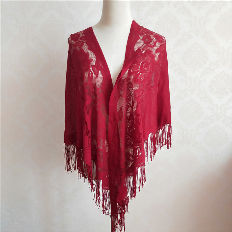 Čipkasti trokutasti šal s resicama, vintage etno stil, jednostavno tkanje, čipkasta tkanina od poliestera, tisak i jacquard obrada, ljetni dodatak