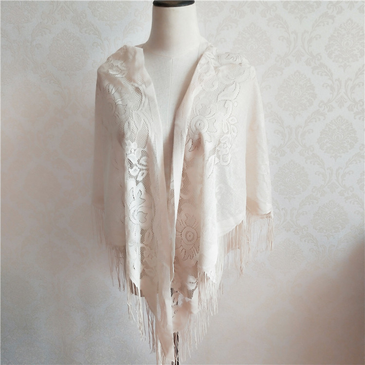 Čipkasti trokutasti šal s resicama, vintage etno stil, jednostavno tkanje, čipkasta tkanina od poliestera, tisak i jacquard obrada, ljetni dodatak
