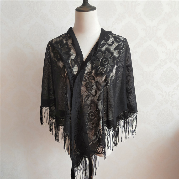 Čipkasti trokutasti šal s resicama, vintage etno stil, jednostavno tkanje, čipkasta tkanina od poliestera, tisak i jacquard obrada, ljetni dodatak