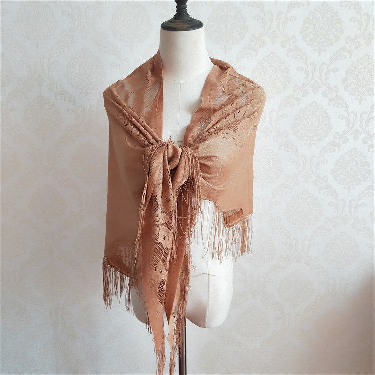 Čipkasti trokutasti šal s resicama, vintage etno stil, jednostavno tkanje, čipkasta tkanina od poliestera, tisak i jacquard obrada, ljetni dodatak