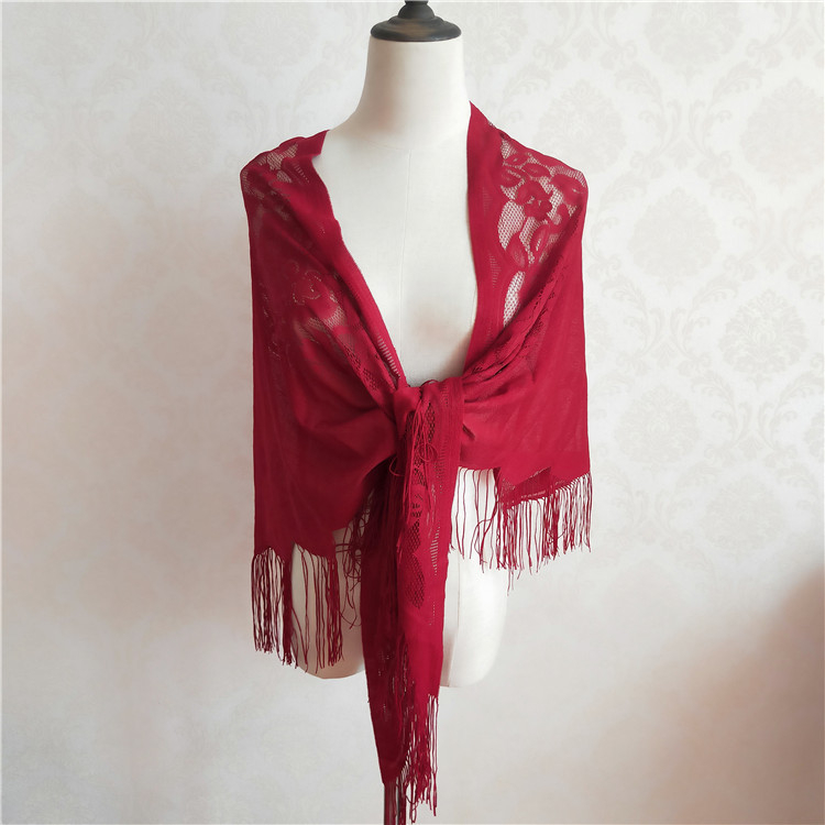 Čipkasti trokutasti šal s resicama, vintage etno stil, jednostavno tkanje, čipkasta tkanina od poliestera, tisak i jacquard obrada, ljetni dodatak
