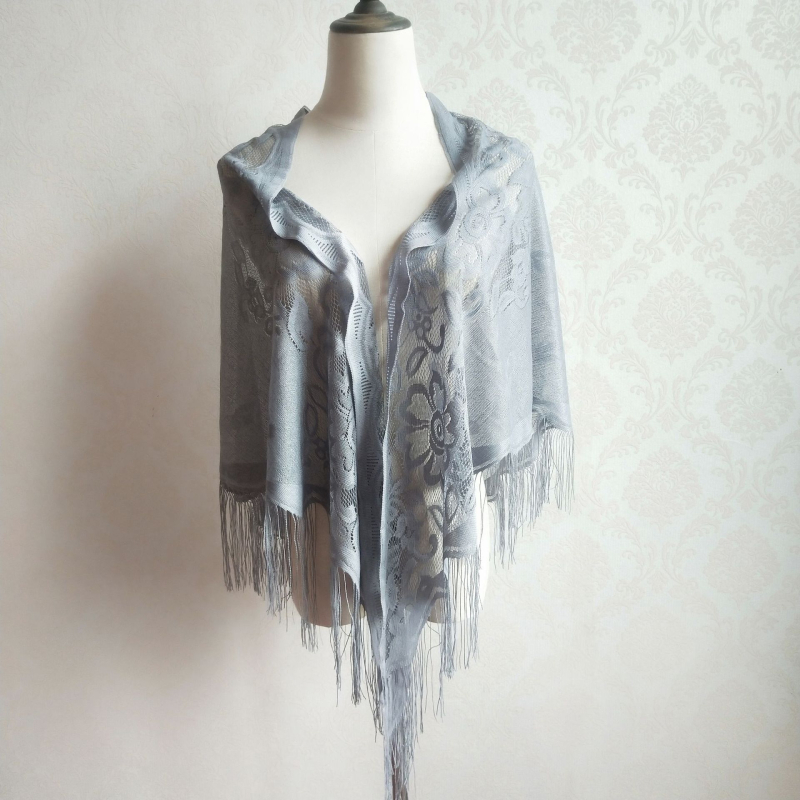 Čipkasti trokutasti šal s resicama, vintage etno stil, jednostavno tkanje, čipkasta tkanina od poliestera, tisak i jacquard obrada, ljetni dodatak