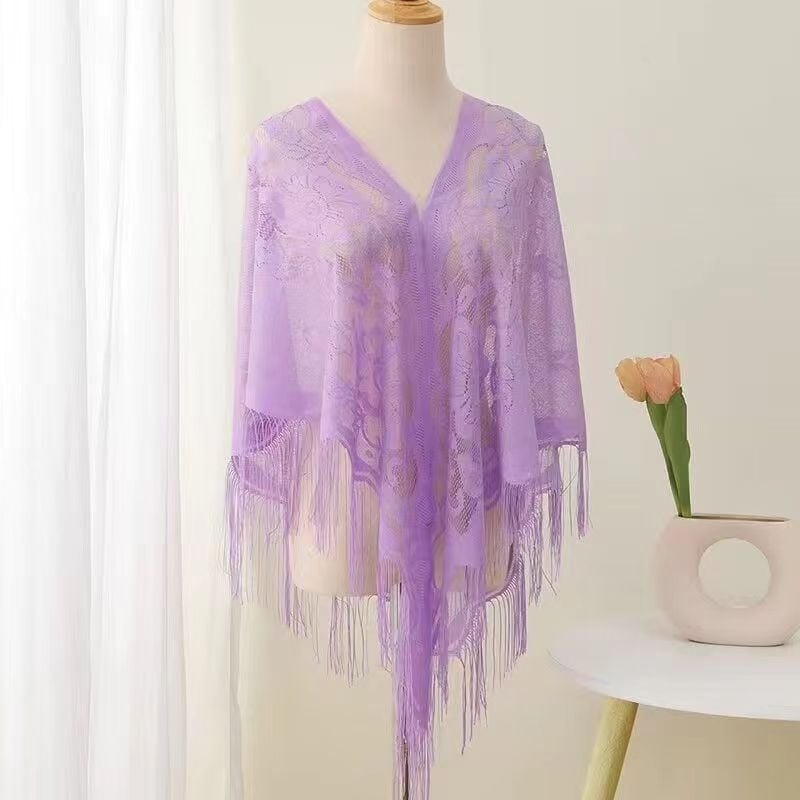 Čipkasti trokutasti šal s resicama, vintage etno stil, jednostavno tkanje, čipkasta tkanina od poliestera, tisak i jacquard obrada, ljetni dodatak