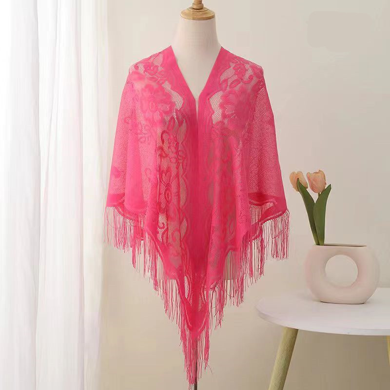 Čipkasti trokutasti šal s resicama, vintage etno stil, jednostavno tkanje, čipkasta tkanina od poliestera, tisak i jacquard obrada, ljetni dodatak