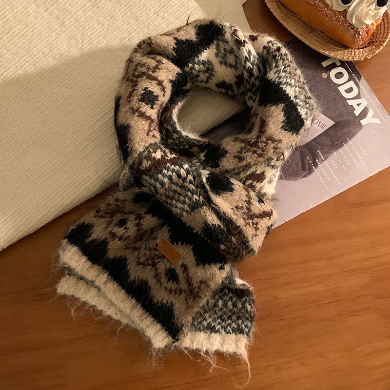 Vuneni pleteni šal s jednostavnim tkanjem, zimski stil vintage književno retro, podrijetlo Jinhua