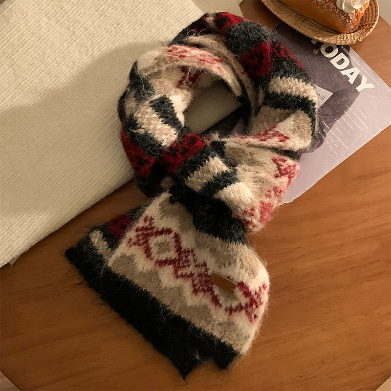 Vuneni pleteni šal s jednostavnim tkanjem, zimski stil vintage književno retro, podrijetlo Jinhua