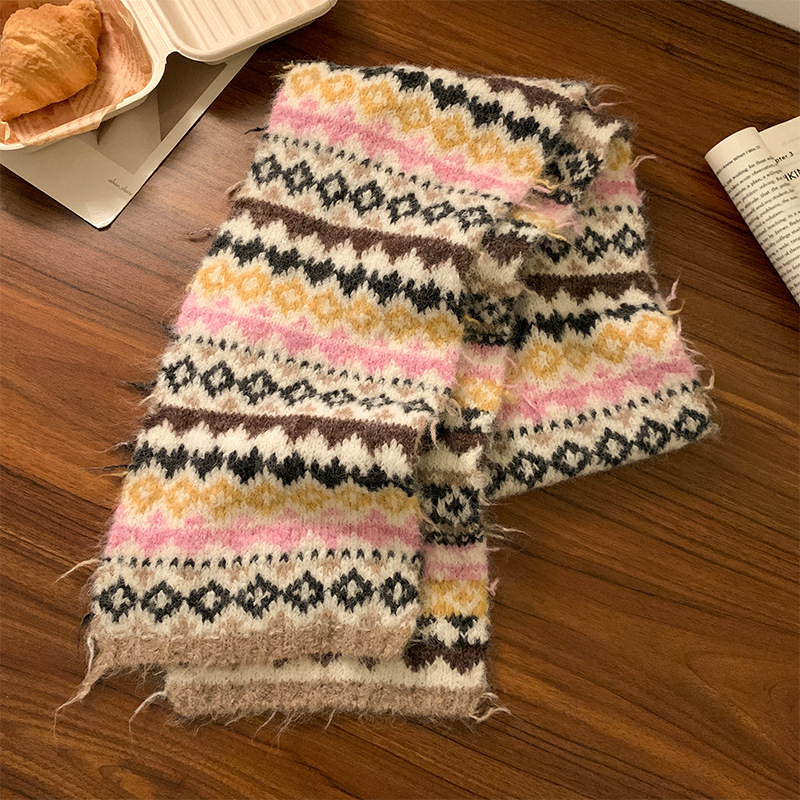 Vuneni pleteni šal s jednostavnim tkanjem, zimski stil vintage književno retro, podrijetlo Jinhua