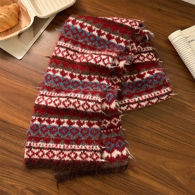 Vuneni pleteni šal s jednostavnim tkanjem, zimski stil vintage književno retro, podrijetlo Jinhua