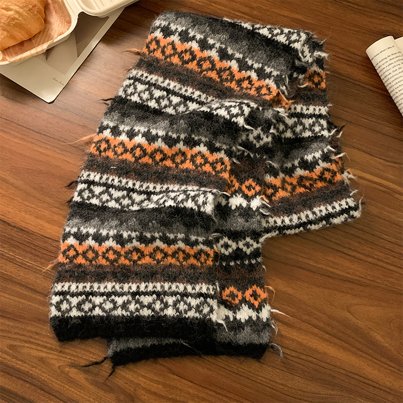 Vuneni pleteni šal s jednostavnim tkanjem, zimski stil vintage književno retro, podrijetlo Jinhua