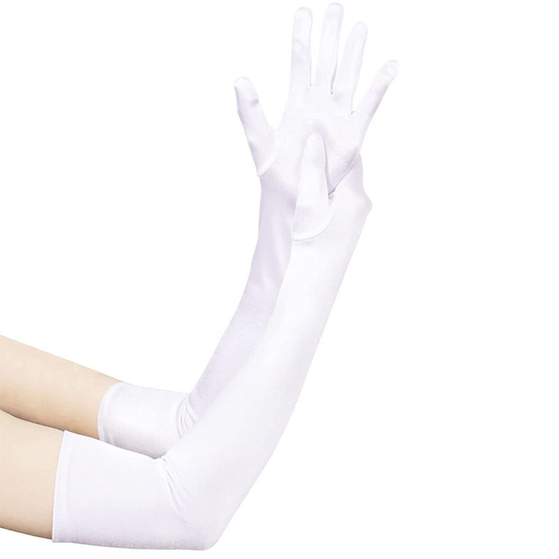 Sieviešu garās satīna cimdi – kāzu un deju aksesuāri; Materiāls: satīns; Visas sezonas; Pavasara 2021 izlase