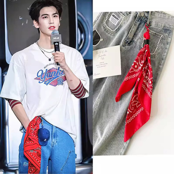 Pamukasti kvadratni šal za pojas za streetwear i hip-hop stil, ravno tkanje, otisak, lansiran ljeto 2025