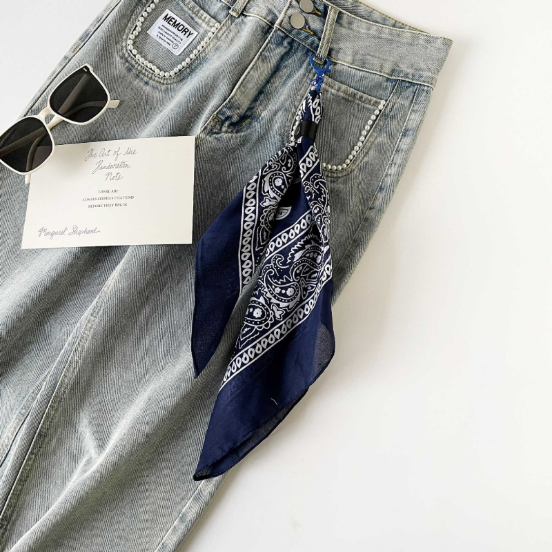 Pamukasti kvadratni šal za pojas za streetwear i hip-hop stil, ravno tkanje, otisak, lansiran ljeto 2025