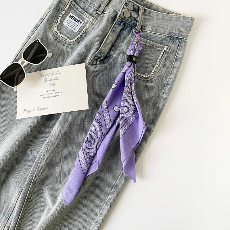 Pamukasti kvadratni šal za pojas za streetwear i hip-hop stil, ravno tkanje, otisak, lansiran ljeto 2025