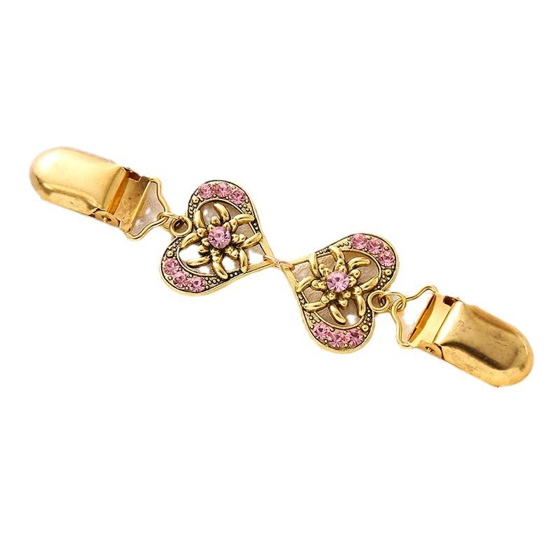 Metāla sirds formas adījuma un šalles sprādze sievietēm, ar elektroplatingu, iekļautiem mākslīgajiem akmeņiem no sakaļas