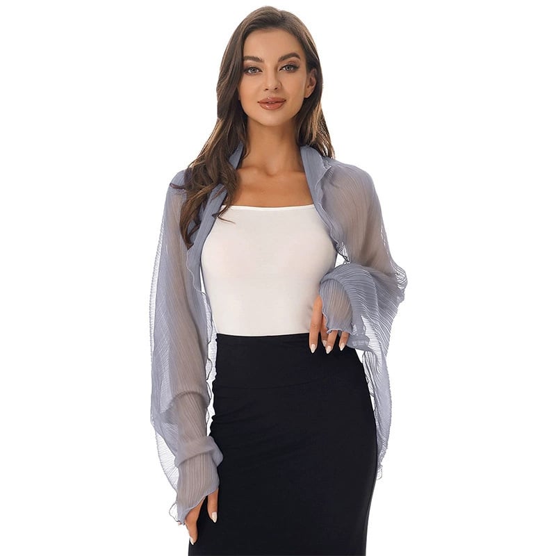 Дамски летен шал-кардиган с UV защита, флорален принт, полиестер, свободна кройка, дълги ръкави