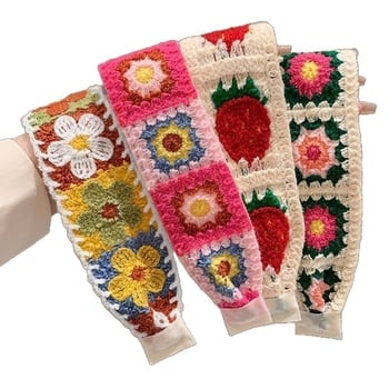 Плетена лепяща лента за коса за деца, цветеобразна форма, панделка, ръчна изработка от вълна