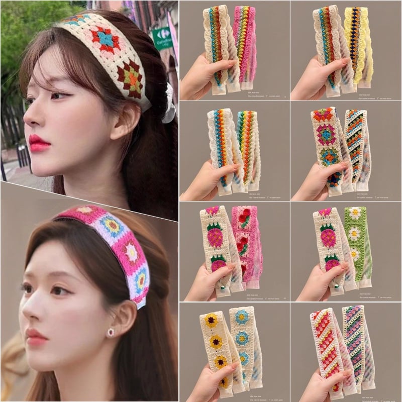 Плетена лепяща лента за коса за деца, цветеобразна форма, панделка, ръчна изработка от вълна