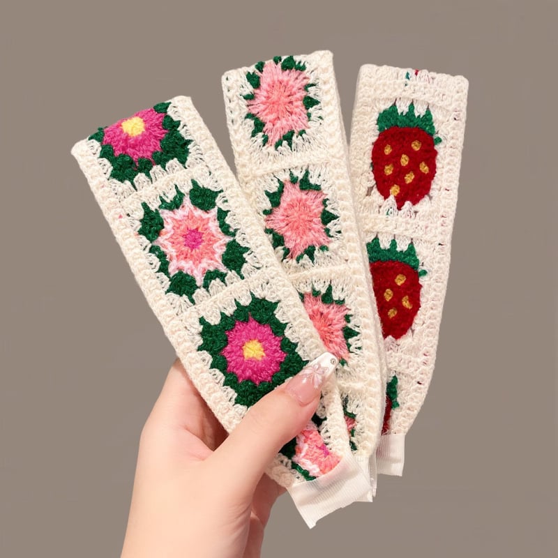 Плетена лепяща лента за коса за деца, цветеобразна форма, панделка, ръчна изработка от вълна