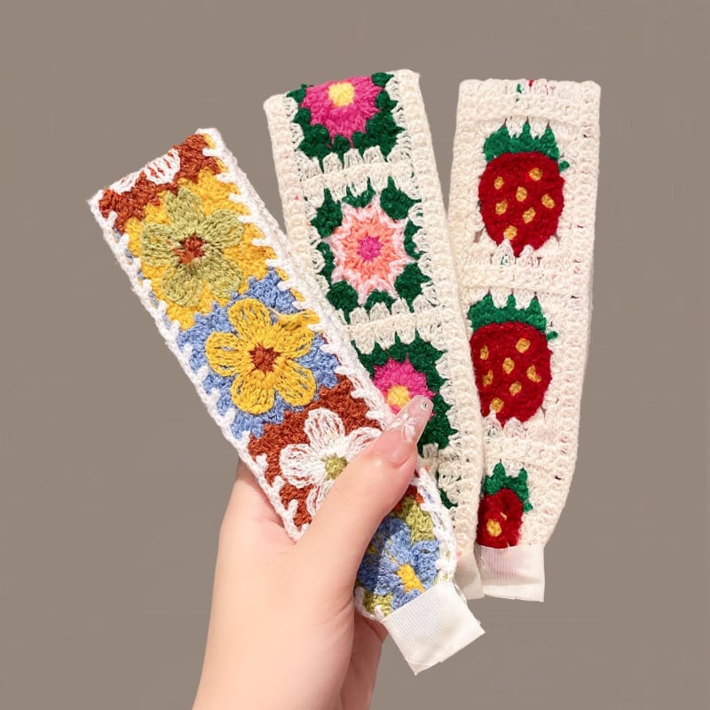 Плетена лепяща лента за коса за деца, цветеобразна форма, панделка, ръчна изработка от вълна