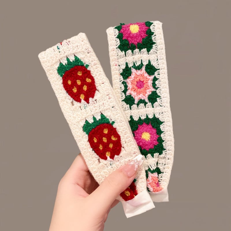 Плетена лепяща лента за коса за деца, цветеобразна форма, панделка, ръчна изработка от вълна