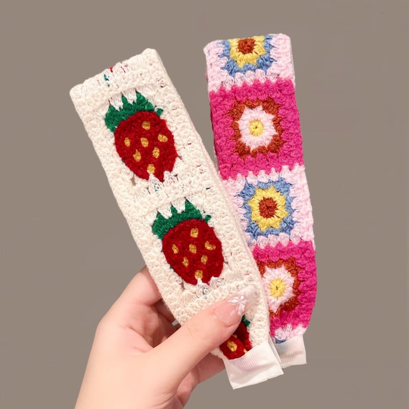 Плетена лепяща лента за коса за деца, цветеобразна форма, панделка, ръчна изработка от вълна