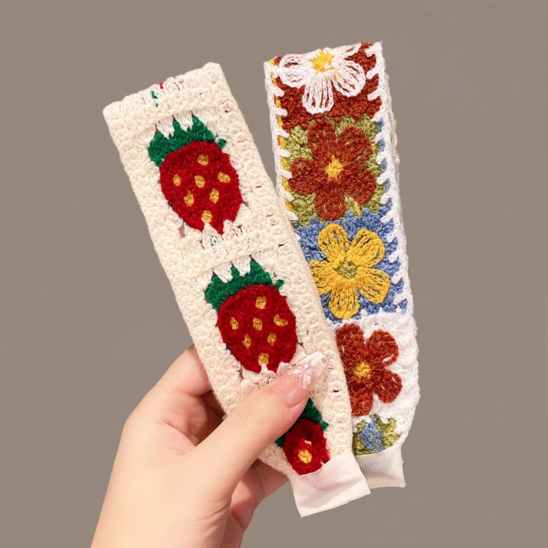 Плетена лепяща лента за коса за деца, цветеобразна форма, панделка, ръчна изработка от вълна