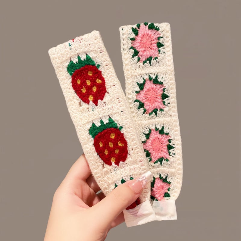 Плетена лепяща лента за коса за деца, цветеобразна форма, панделка, ръчна изработка от вълна