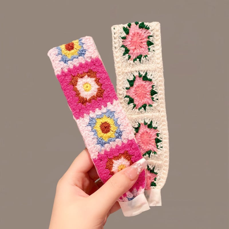Плетена лепяща лента за коса за деца, цветеобразна форма, панделка, ръчна изработка от вълна