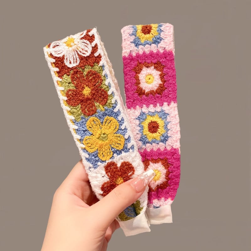 Плетена лепяща лента за коса за деца, цветеобразна форма, панделка, ръчна изработка от вълна