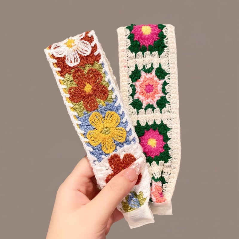 Плетена лепяща лента за коса за деца, цветеобразна форма, панделка, ръчна изработка от вълна