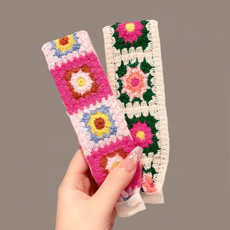 Плетена лепяща лента за коса за деца, цветеобразна форма, панделка, ръчна изработка от вълна