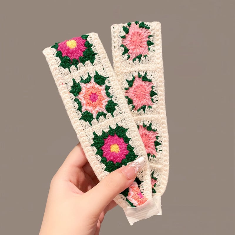 Плетена лепяща лента за коса за деца, цветеобразна форма, панделка, ръчна изработка от вълна