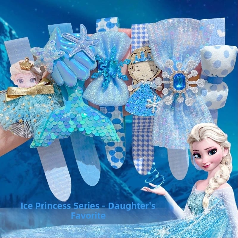 Bērnu matu lente ar karikatūru dizainu, roku darbs, ar auduma ziedu akcentiem un titāna kristāliem, pielāgošana