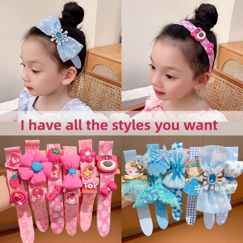 Detská čelenka na vlasy s karikatúrnym dizajnom, ručne vyrábaná, textilné kvietkové akcenty a titánové kryštály, možnosť prispôsobenia