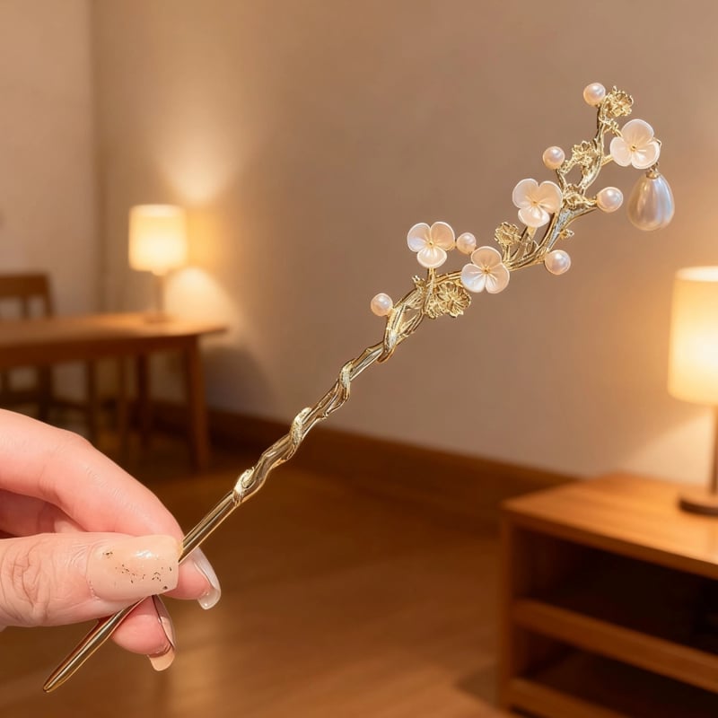 Senā ķīniešu stilā ziedu formas matu sprādze, sakausējums, roku darbs, pavasaris 2025